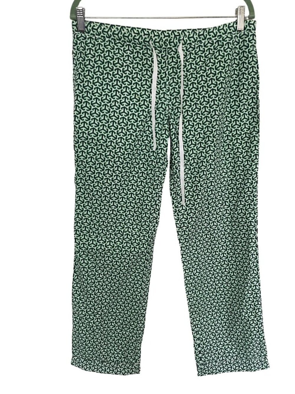 Tory Burch Pajama Lounge Pant Sz S Green White Geometric Print 100% Cotton